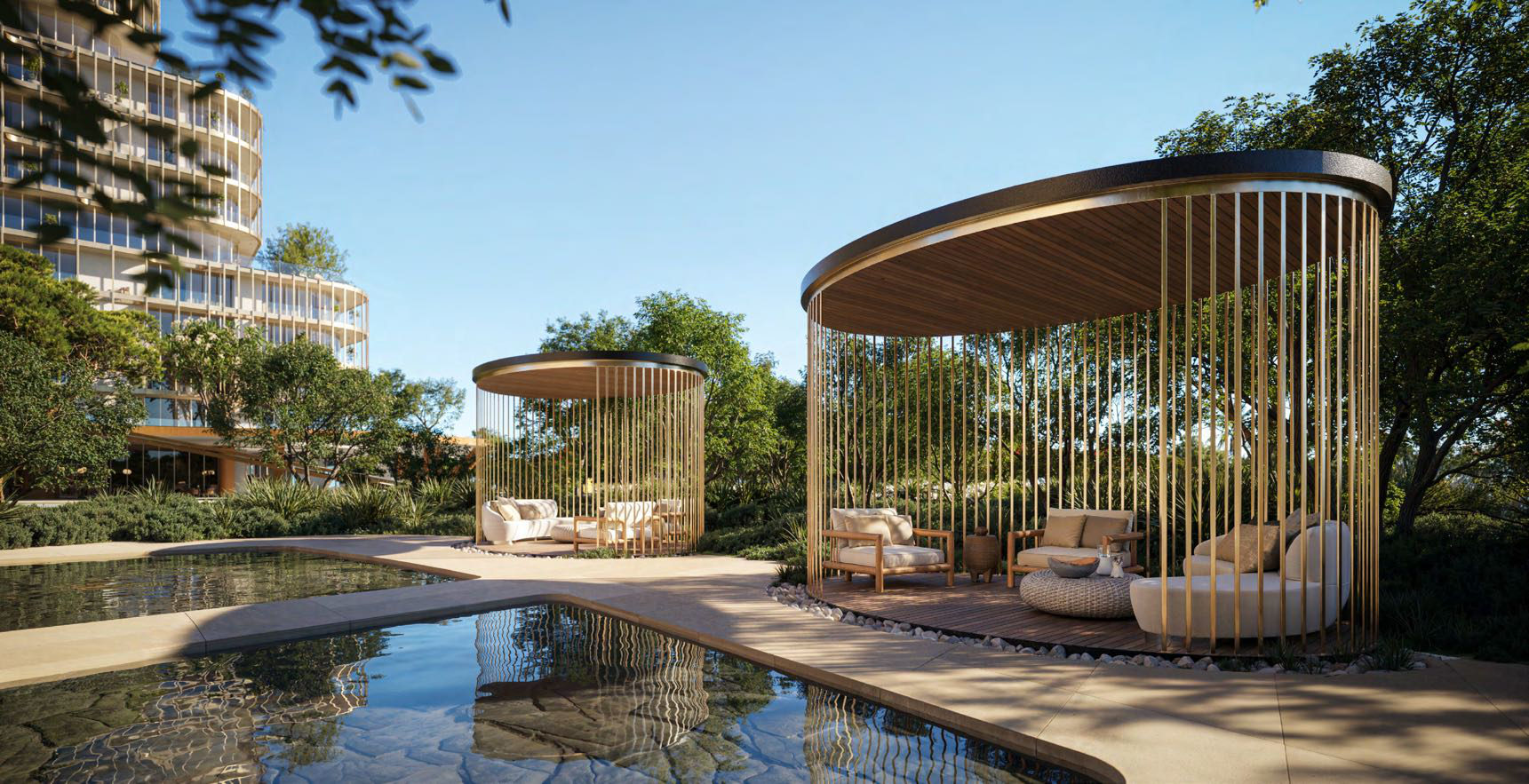HADO — landscaped pool and garden pavilions
